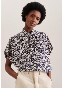 Schluppenbluse Seidensticker "Schwarze Rose", Damen, Gr. S(36), blau (dunkelblau), 100% Viskose, gemustert, regular fit, ohne Ausschnitt, Blusen Schluppenbluse, Kurzarm Kragen Druck