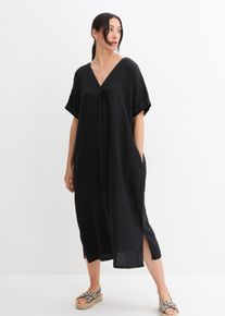 Tunikakleid bonprix "Kaftan-Kleid aus reinem Leinen", Damen, Gr. 44, N-Gr, schwarz, Obermaterial: 100% Leinen, oversize, Kleider Tunikakleid, f&uuml;r eleganten Look, aus Leinen, Oversize-Passform, mit Halbarm