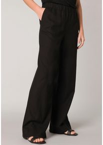 Leinenhose Base Level "Yul", Damen, Gr. 44, N-Gr, schwarz, Web, Obermaterial: 55% Leinen, 45% Viskose, unifarben, l&auml;ssig geschnitten lang, Hosen Leinenhose, Sommerhose mit elastischem Bund, Topseller