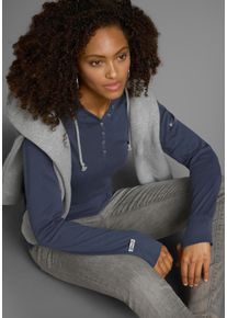 Kapuzenshirt Kangaroos, Damen, Gr. 44, blau (marine), Jersey, Obermaterial: 100% Baumwolle. Kapuzenfutter: 95% Baumwolle, 5% Viskose, unifarben, figurbetont h&uuml;ftbedeckend, B&uuml;ndchen mit Daumenl&ouml;chern, Shirts Kapuzenshirt, Langarm mit Daumenl&ouml;chern, figurbetonter Schnitt, aus Jerseystoff