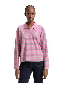 Langarmshirt Tom Tailor Denim, Damen, Gr. M, pink blau multicolor stripe, Web, Obermaterial: 95% Baumwolle, 5% Elasthan, gestreift, regular fit normal, ohne Ausschnitt, gerader Abschluss, Shirts Langarmshirt, mit Streifen Muster
