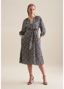 Sommerkleid Seidensticker "Schwarze Rose", Damen, Gr. L40, Normalgr&ouml;&szlig;en, blau (dunkelblau), 100% Viskose, bedruckt, regular fit, Rundhals, Kleider Sommerkleid, 3/4 Rundhals Druck