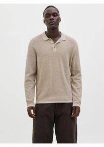 Jack & Jones Strickpullover JACK & JONES "JJEGEORGE KNIT POLO LS SN", Herren, Gr. S, wei&szlig; (coriander detail:with wei&szlig;), Strick, Obermaterial: 85% Baumwolle, 15% Polyester, unifarben, relaxed fit normal, Rundhals, Pullover Strickpullover