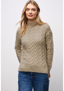 Rollkragenpullover Street One, Damen, Gr. 34, sanded beige, Strick, Obermaterial: 51% Viskose, 30% Polyester, 19% Nylon, Zopfmuster, regular fit normal, ohne Ausschnitt, Rippb&uuml;ndchen, Pullover Rollkragenpullover, mit Zopfmuster
