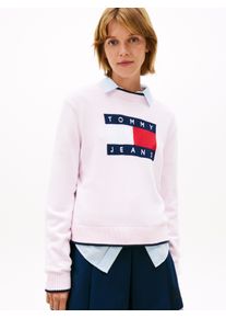 Strickpullover Tommy Jeans "TJW TIPPING FLAG SWEATER EXT", Damen, Gr. M (38), pearly pink, Strick, Obermaterial: 100% Baumwolle, unifarben, Pullover Strickpullover