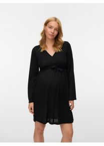 Umstandskleid MAMALICIOUS "MLMAEVE TESS LS JRS DRESS 2F NOOS", Damen, Gr. L, N-Gr, schwarz, Web, Obermaterial: 85% Viskose, 15% Polyester, unifarben, regular fit, V-Ausschnitt, Fledermaus&auml;rmel, Kleider Umstandskleid, Stilllage unter einem Wickeleffekt