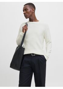 Jack & Jones Rundhalspullover JACK & JONES "JJOTTO KNIT CREW NECK AW25", Herren, Gr. S, cloud dancer, Strick, Obermaterial: 100% Baumwolle, unifarben, regular fit normal, Rundhals, Pullover Rundhalspullover