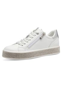 Plateausneaker Marco Tozzi, Damen, Gr. 37, silber (wei&szlig;, silberfarben), Lederimitat, kontrastfarbene Details, Schuhe Plateausneaker, Freizeitschuh, Halbschuh, Schn&uuml;rschuh in veganer Verarbeitung, Topseller