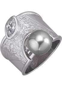 Fingerring Firetti "Schmuck Geschenk Silber 925 Damenring Ring Struktur" Gr. 58, wei&szlig; (silberfarben, kristallwei&szlig;, grau), Fingerringe, Damen, 58, Perlen Silber 925 (Sterlingsilber), Perlen, Silber 925 (Sterlingsilber), Fingerring, mit Zirkonia (synth.) - mit Muschelkernperle