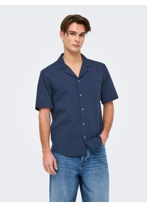 Only & Sons Kurzarmhemd ONLY & SONS "ONSEYE RESORT SEERS 0009 SHIRT NOOS", Herren, Gr. S, N-Gr, blau (navy blazer), Web, Obermaterial: 100% Baumwolle, unifarben, relaxed fit normal, Hemden Kurzarmhemd