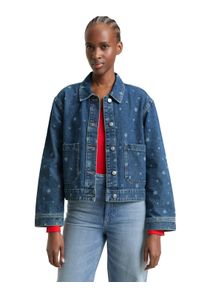 Jeansjacke Tom Tailor Denim, Damen, Gr. XL, mid blau, Denim/Jeans, Obermaterial: 100% Baumwolle, bedruckt, regular fit h&uuml;ftlang, abgesteppte Kante, Jacken Jeansjacke, mit All-Over-Herz-Print