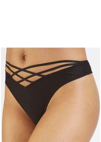 String Vivance, Damen, Gr. 40/42, schwarz, Microfaser, Obermaterial: 60% Polyamid, 35% Polyester, 5% Elasthan, Unterhosen String, mit verf&uuml;hrerischem B&auml;nderdetail