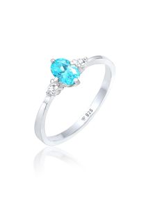 Silberring Elli "Ring Zirkonia Blau Oval Verlobung 925 Silber" Gr. 56, silber, Fingerringe, Damen, 56, Silber 925 (Sterlingsilber), Silberring