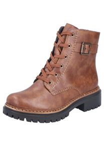 Schn&uuml;rboots Rieker, Damen, Gr. 37, braun, Lederimitat, used, Schuhe Schn&uuml;rboots, Winterstiefel, Boots mit kontrastfarbener Rahmennaht