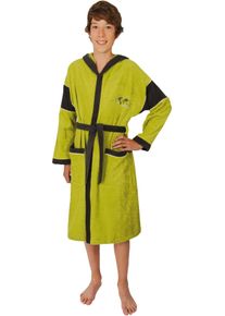 W&ouml;rner Kinderbademantel W&Ouml;RNER "Connect" Gr. 140, gr&uuml;n (hellgr&uuml;n), L:85cm, Baumwoll-Webfrottier, Hausm&auml;ntel, Kinderbademantel, mit Stickerei, mit Taschen, maschinenwaschbar, trocknergeeignet