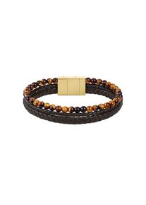 Lederarmband BOSS "SPHERE MIXED", gelbgoldfarben, braun, braun, Armb&auml;nder, Damen, 19cm, Edelstahl Leder, Edelstahl, Leder, Lederarmband, mit Onyx oder Tigerauge