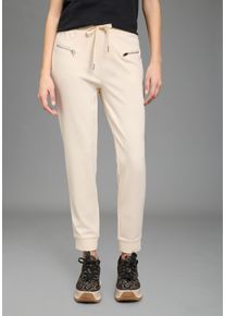 Jerseyhose Bruno Banani, Damen, Gr. 46, N-Gr, beige, Milano Rib, Obermaterial: 76% Polyester, 20% Viskose, 4% Elasthan, unifarben, figurbetont kn&ouml;chellang, Hosen Jerseyhose, figurbetonte Passform, kn&ouml;chellang mit Rippb&uuml;ndchen