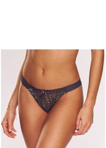 String Lascana "Mirabel, Amira-Kollektion", Damen, Gr. 44/46, pflaume, bunt, Mesh, Obermaterial: 83% Polyamid, 9% Polyester, 8% Elasthan, Unterhosen String, aus Mesh mit gl&auml;nzender Blumenstickerei, transparente Unterw&auml;sche