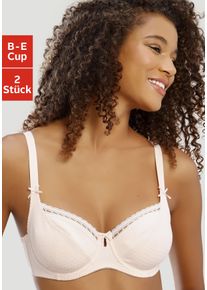 B&uuml;gel-BH Petite Fleur, Damen, Gr. 85, Cup D, rosa (puder, wei&szlig;), Jersey, Obermaterial: 79% Baumwolle, 8% Polyamid, 8% Polyester, 5% Elasthan, BHs B&uuml;gel-BH, aus Baumwolljacquard im Dirndl-Schnitt, Dessous