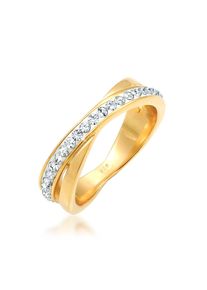 Silberring Elli "Ring Wickelring Zart 925 Silber, mit Kristallen von Swarovski" Gr. 52, gold, Fingerringe, Damen, 52, Silber 925 (Sterlingsilber), Silberring