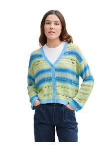 Cardigan Tom Tailor Denim, Damen, Gr. XS (34), bunt (mint blau multicolor stripe), Strick, Obermaterial: 55% Polyacryl, 45% Polyamid, gestreift, relaxed fit taillenbedeckt, V-Ausschnitt, Rippb&uuml;ndchen, Strickjacken Cardigan, mit Streifen Muster