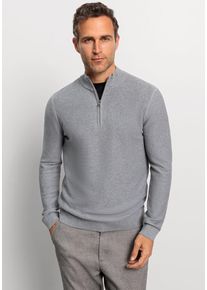 Troyer OLYMP "OLYMP Strick Casual", Herren, Gr. M, grau, Strick, Obermaterial: 100% Baumwolle, regular fit, Rippb&uuml;ndchen, Pullover Troyer, mit modischer Struktur