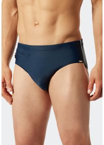 Badeslip Schiesser "Nautical Casual", Herren, Gr. 6, N-Gr, blau (801, admiral), Baumwolle, unifarben mit Farbeinsatz, Badehosen Badeslip, mit extra flacher Rei&szlig;verschlusstasche
