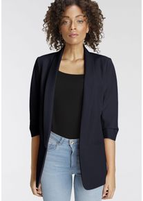 Kurzblazer Only "ONLELLA &ndash; Femininer Blazer mit 3/4-&Auml;rmeln und Raffung", Damen, Gr. 34, blau (night sky), Web, Obermaterial: 95% Polyester, 5% Elasthan, unifarben, V-Ausschnitt, Blazer Kurzblazer, regular fit, casual, Web, Kunstfaser, V-Ausschnitt