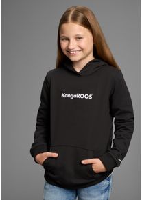 Kapuzensweatshirt Kangaroos "Hoodie mit Logoprint", M&auml;dchen, Gr. 176/182, schwarz, Sweatware, Obermaterial: 60% Baumwolle, 40% Polyester, bedruckt, Basic h&uuml;ftlang, B&uuml;ndchen, Sweatshirts Kapuzensweatshirt, Langarm, bedruckt, aus Sweatware mit Baumwolle, mit K&auml;ngurutasche