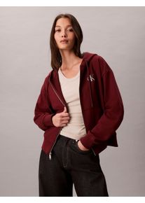 Sweatjacke Calvin Klein Jeans "MNLG FRNCH TRRY FZ B", Damen, Gr. XXL (46), renaissance rot, Web, Obermaterial: 86% Baumwolle, 14% Polyester, regular fit kurz, Rundhals, eingesetzt Rippb&uuml;ndchen, Sweatjacken Sweatjacke, Mit Rundhalsausschnitt