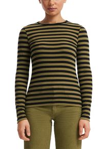 Langarmshirt QS, Damen, Gr. L, gr&uuml;n (schwarz gr&uuml;n), Rippware, Obermaterial: 97% Baumwolle, 3% Elasthan, geringelt, k&ouml;rpernah h&uuml;ftbedeckend, Rundhals, Shirts Langarmshirt, Sommershirt, geringelt, Ripp-Ware