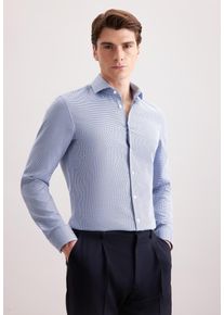 Businesshemd Seidensticker "Schwarze Rose", Damen, Gr. L (41), normale &Auml;rmell&auml;ngen, mittelblau, 100% Baumwolle, Hahnentrittmuster, slim fit, 2-Knopf-Manschette, Hemden Businesshemd, Slim 1/1 Kentkragen Pepita