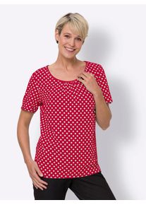 Schlupfbluse Classic Basics, Damen, Gr. 40, rot (rot, wei&szlig;, getupft), 100% Polyester, gemustert, gepunktet, mehrfarbig, Rundhals, Blusen Schlupfbluse