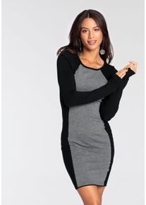 Strickkleid Melrose, Damen, Gr. 38, N-Gr, schwarz (schwarz, grau), Feinstrick, Obermaterial: 50% Viskose, 26% Polyamid, 24% Polyester, mehrfarbig, meliert, sehr figurbetont mini, Kleider Strickkleid, figurbetonte Mini-Passform im Colour Block Stil