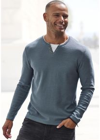 H.I.S. Strickpullover H.I.S, Herren, Gr. XXL (60/62), blau (blaugrau), Feinstrick, Obermaterial: 60% Baumwolle, 40% Polyester, unifarben, regular fit normal, Rundhals, Rollkanten, Pullover Strickpullover, Pullover mit hochwertiger Halslochverarbeitung in double-layer Optik, Topseller