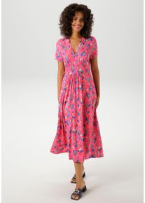 Sommerkleid Aniston CASUAL, Damen, Gr. 46, N-Gr, pink (pink, royalblau, smaragdgr&uuml;n, orange, rot, wei&szlig;, fuchsia), Single Jersey, Obermaterial: 95% Viskose, 5% Elasthan, bedruckt, gebl&uuml;mt, festlich, figurumspielend wadenlang, V-Ausschnitt, Kleider Sommerkleid, mit kunstvollen Bl&uuml;ten und Bl&auml;ttern bedruckt, Topseller