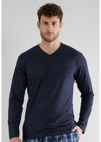 G&ouml;tzburg Pyjamaoberteil G&Ouml;TZBURG "New York", Herren, Gr. XL, blau (navy), Single Jersey, Obermaterial: 100% Baumwolle, unifarben, bequem h&uuml;ftlang, V-Ausschnitt, Shirts Pyjamaoberteil, V-Ausschnitt, Langarm, unifarben, weich, bequem, Baumwolle