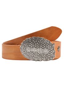 Lederg&uuml;rtel RETTUNGSRING G&Uuml;RTEL, Damen, Gr. 11,5, braun (cognac), Leder, unifarben, G&uuml;rtel Lederg&uuml;rtel, mit austauschbarer Schlie&szlig;e &raquo;Oval Nieten Mit Strass&laquo;