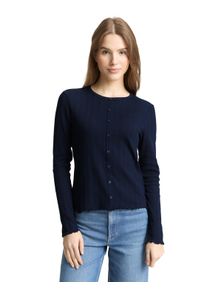 Langarmshirt Tom Tailor Denim, Damen, Gr. M, sky captain blau, Web, Obermaterial: 95% Baumwolle, 5% Elasthan, unifarben, regular fit normal, Rundhals, gewellter Abschluss, Shirts Langarmshirt, mit gewelltem Abschluss