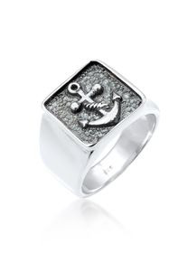Siegelring Kuzzoi "Ring Herren Siegelring Anker Symbol Oxidiert 925 Silber" Gr. 62, silber, Fingerringe, Herren, 62, ohne Stein, Silber 925 (Sterlingsilber), 14mm, Siegelring