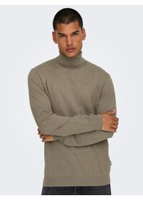 Only & Sons Stehkragenpullover ONLY & SONS "ONSLOUI REG 12 MEL ROLL KNIT NOOS", Herren, Gr. M, desert taupe detail:melange, Strick, Obermaterial: 60% Baumwolle, 20% Nylon, 20% Viskose, meliert, regular fit h&uuml;ftbedeckend, Rundhals, Pullover Stehkragenpullover