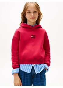 Kapuzensweatshirt Tommy Hilfiger "RHINE STONE FLAG HOODIE", M&auml;dchen, Gr. 3 (98), rot (ruby rhubarb), Sweatware, Obermaterial: 80% Baumwolle, 20% Polyester, unifarben, regular fit normal, Rundhals, eingesetzt Rippb&uuml;ndchen, Sweatshirts Kapuzensweatshirt, Kinder bis 16 Jahre