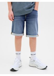 Jack & Jones Shorts JACK & JONES JUNIOR "JJIRICK elastisch und pflegeleicht f&uuml;r Alltag", Jungen, Gr. 176, N-Gr, blau (blau denim), Web, Obermaterial: 48% Baumwolle, 26% Viskose, 25% Polyester, 1% Elasthan, unifarben, regular fit knielang, Hosen Shorts, unifarben, modisch, regular fit, Web, Topseller