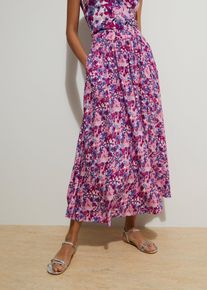 Sommerrock bonprix, Damen, Gr. 44, lila (tiefviolett, fuchsiapink floral), Jersey, Obermaterial: 100% Viskose, gebl&uuml;mt, ausgestellt 7/8-L&auml;nge, R&ouml;cke Sommerrock, aus Viskose, ausgestellte Passform, mit gebl&uuml;mtem Muster