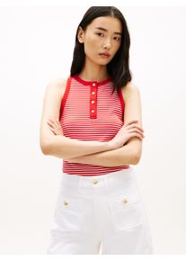 T-Shirt Tommy Hilfiger "GOLD BUTTON HENLEY TOP", Damen, Gr. S (36/38), small brt stp fireworks, calico, Single Jersey, Obermaterial: 100% Baumwolle, gestreift, regular fit, Rundhals, Shirts T-Shirt, mit kurzer Knopfleiste