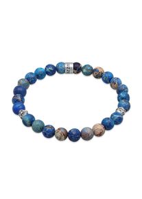 Armkette Kuzzoi "Armband Herren Achat Perlen Blau Beads 925 Silber" Gr. 210, silber, Armb&auml;nder, Herren, 210, Silber 925 (Sterlingsilber), Armkette