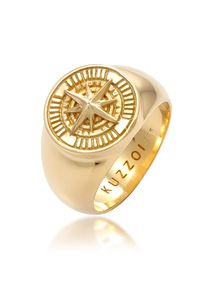 Siegelring Kuzzoi "Ring Herren Siegelring Kompass 925 Silber" Gr. 62, gold, Fingerringe, Damen, 62, ohne Stein, Silber 925 (Sterlingsilber), Siegelring