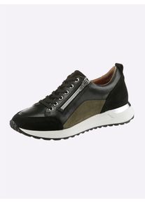 Sneaker Heine, Damen, Gr. 41, bunt (schwarz, khaki), Glattleder, Leder, Veloursleder, Schuhe Sneaker