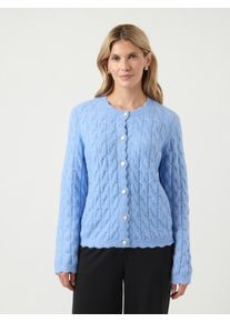 Strickjacke Y.A.S "YASBUBERA LS KNIT CARDIGAN S. NOOS", Herren, Gr. M, blau (vista blau), Strick, Obermaterial: 52% Polyester, 24% Polyacryl, 15% Nylon, 6% Wolle, 3% Elasthan, unifarben, regular fit normal, Rundhals, Strickjacken Strickjacke