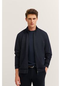 Sweatjacke Bugatti "Modern Fit", Herren, Gr. S, blau (390, marine), Sweatware, 65% Baumwolle, 30% Polyester, 5% Elasthan, unifarben, normal, ohne Ausschnitt, Rippb&uuml;ndchen, Sweatjacken Sweatjacke, mit Stehkragen und aus Baumwollmix